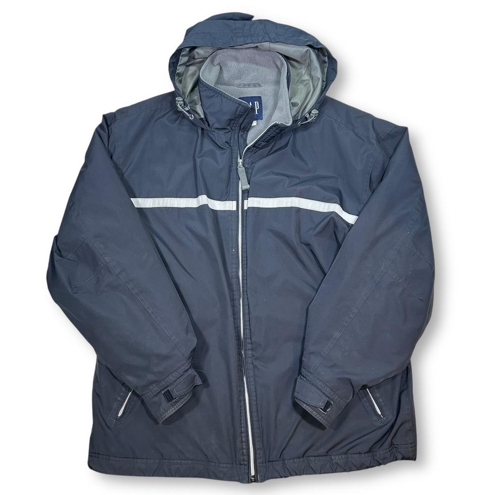 Vintage Gap Jacket Mens Full‎ Zip Hooded Puffer Coat Striped Mens Large
